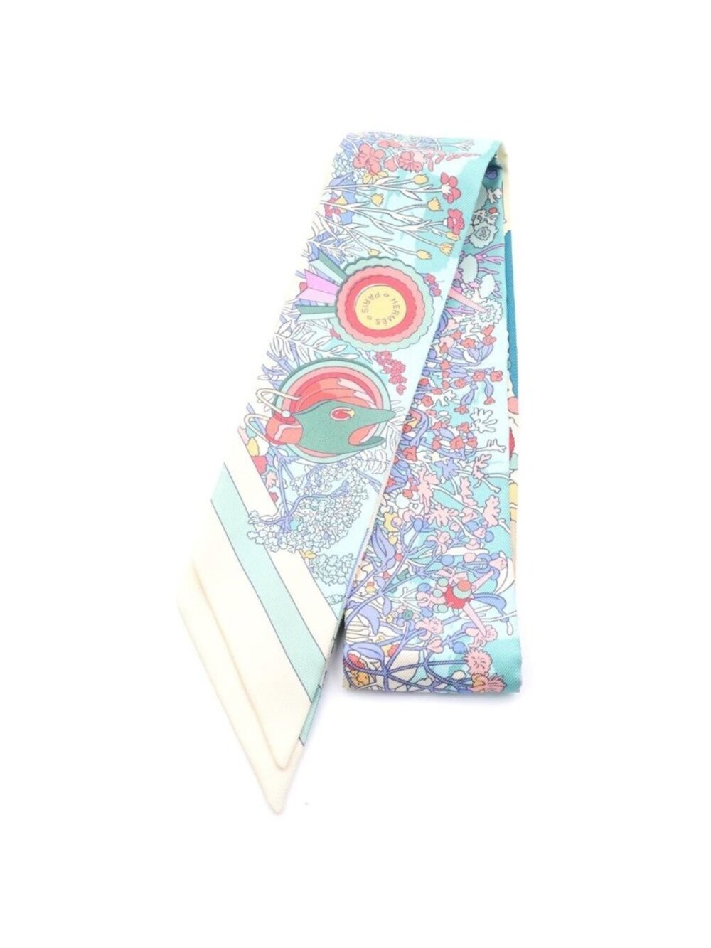 Hermes Twilly Pony Pit Stop Scarf Silk White Multicolor